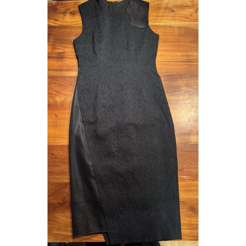 ELIE TAHARI Black Sleeveless Sheath Dress Textured Fabric Mesh Panels Sz 8